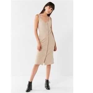 Urban Outfitters Medium Cream Beige Ribbed‎ Knit Midi Dress Button Down
